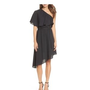 Charles Henry Black One-Shoulder Dress